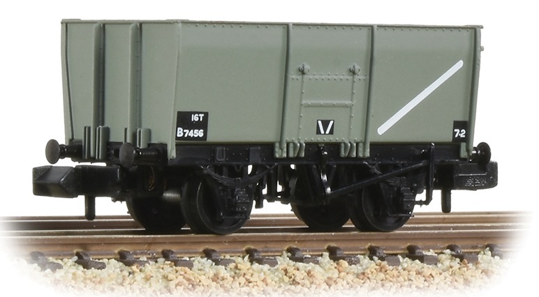 Graham Farish 377-450C 16T Steel Slope-Sided Mineral Wagon Riveted Side Door BR Grey (Early) N Gauge Wagon ###